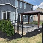 Bark Mulch Installation Surrounding Backyard Patio By GroundSmith